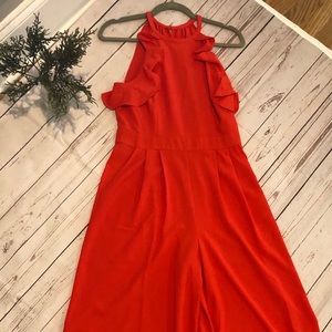 Vince Camuto Tangerine Red Halter Jumpsuit